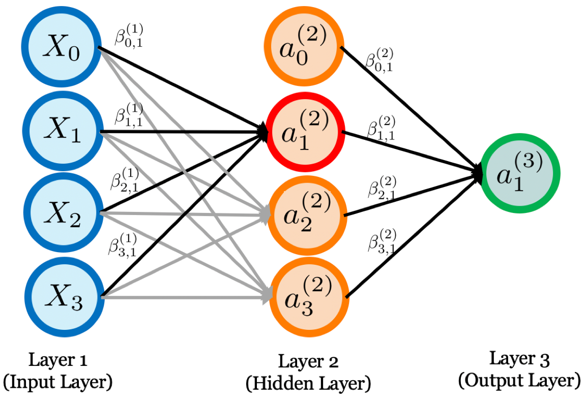 Bottom: coefficients of a neural network with one hidden layer.